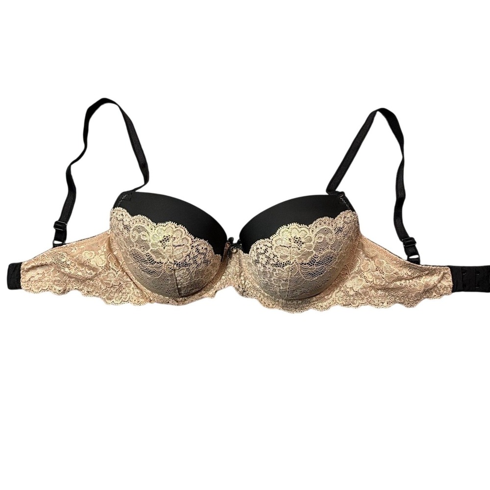 Victorias Secret Dream Angels Lined Demi Bra Black Gold Lace 32DDD
